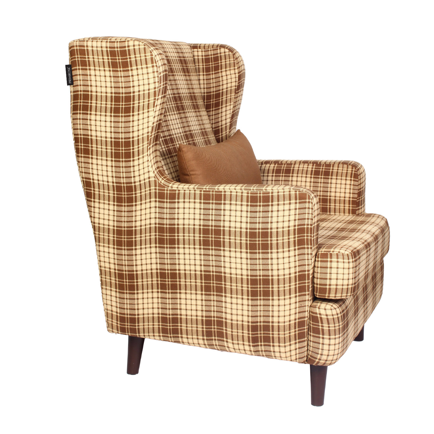 PRIMROSE Wing High Back Scottish Two Tone Fabric Chair - Brown And Cream  