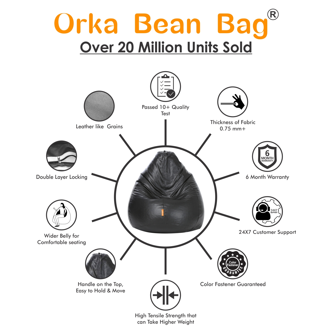 ORKA Owl Digital Printed Multicolor Kids Bean Bag  