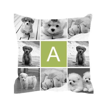 ORKA Digital Printed Personalized Canvas Filled With Polyfill Square Cushion 14 X 14 Inch Dog With "A" Alphabet