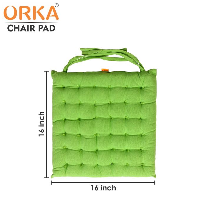 ORKA Cotton Fabric Chair Pad Seat Cushion Back Support Cushion With Tie, Green (16 X 16 Inch)  