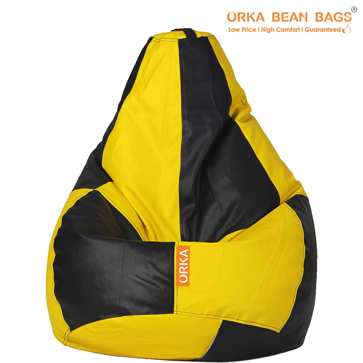 ORKA Classic Filled Dual Color Bean Bag XXXL Yellow BLACK  