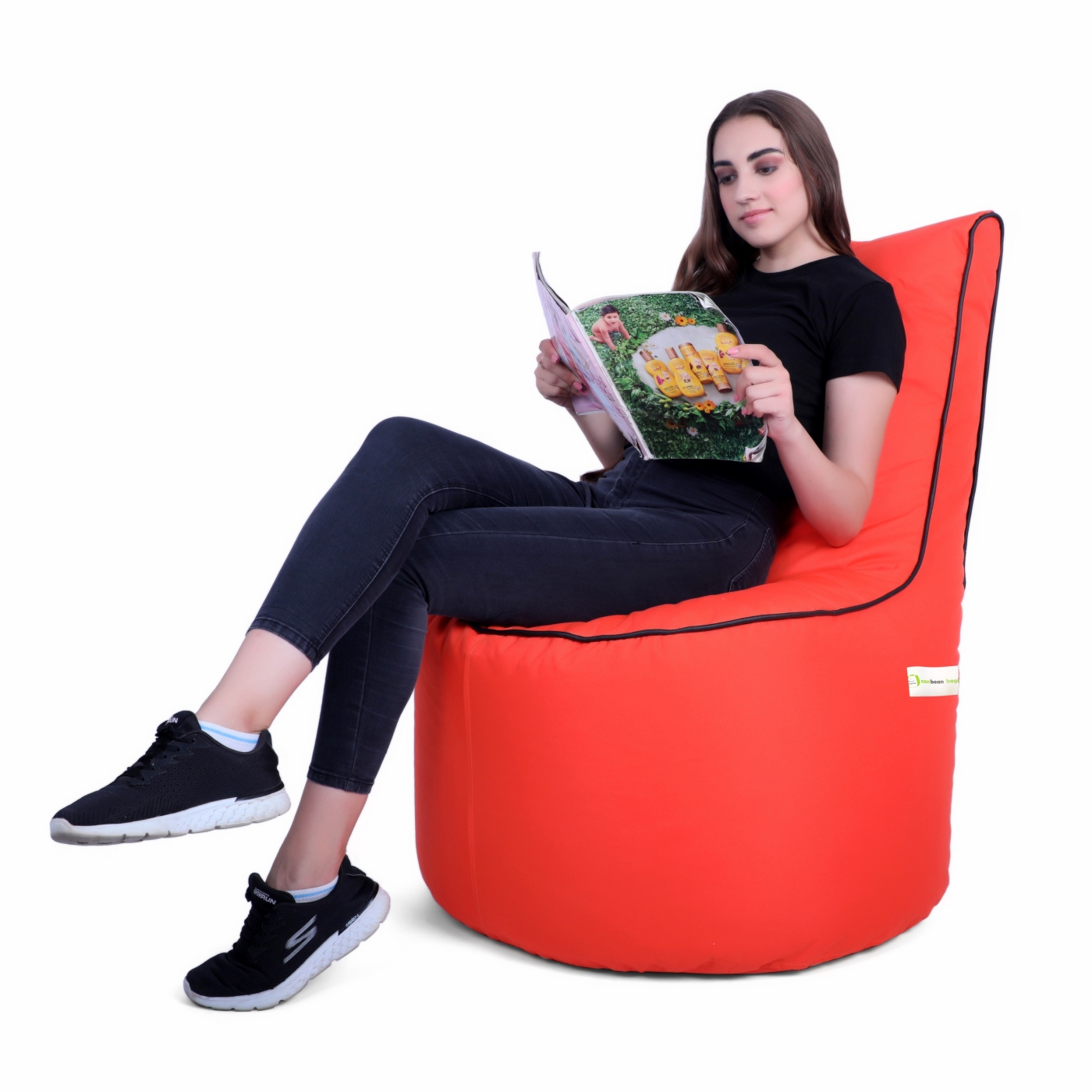 Can Bean Bags Denier High Back Chair Orange With Red Piping   
