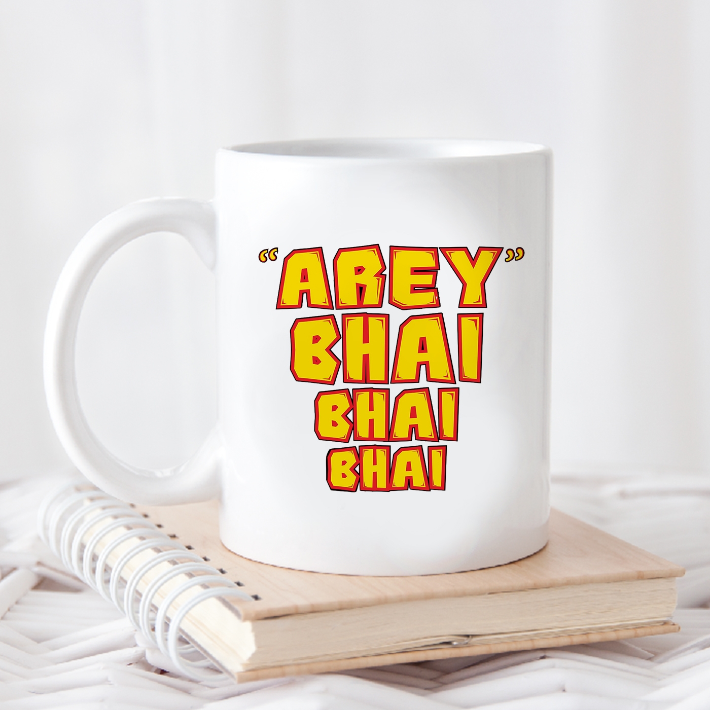 Orka Digital Printed Arey Bhai Rakhi Special Ceramic Coffee Mug White And Yellow  