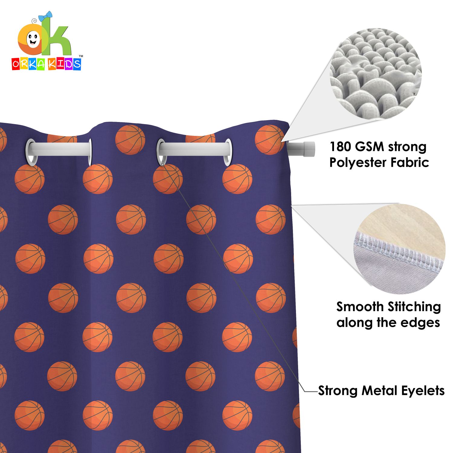 Orka Kids Basketball Digital Printed Polyester Fabric Single Pc   7 Feet Door 