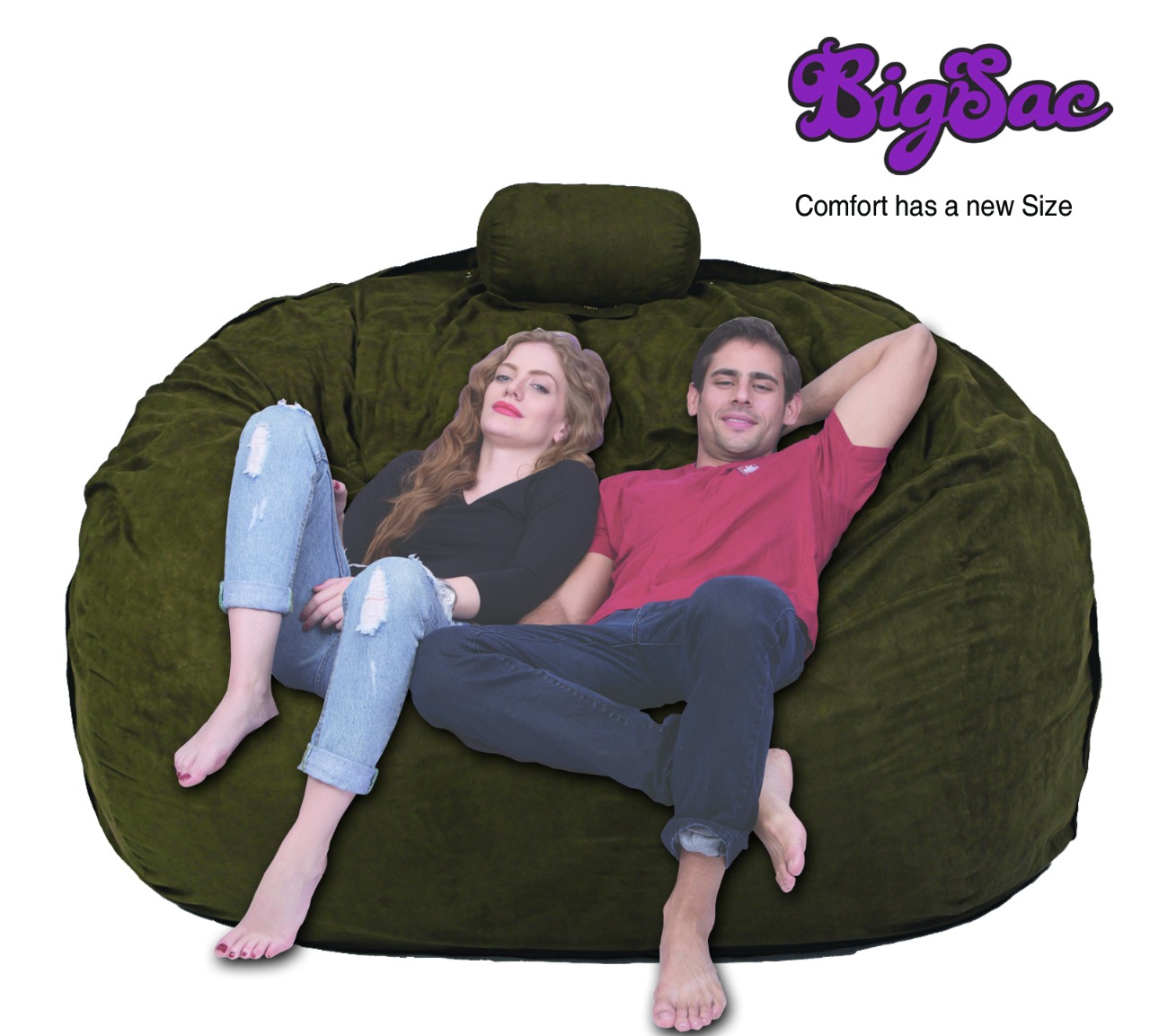 Big Sac 4.5 Feet Movie Sac Premium Suede Fabric Filled Green Color - 5 Years Warranty      