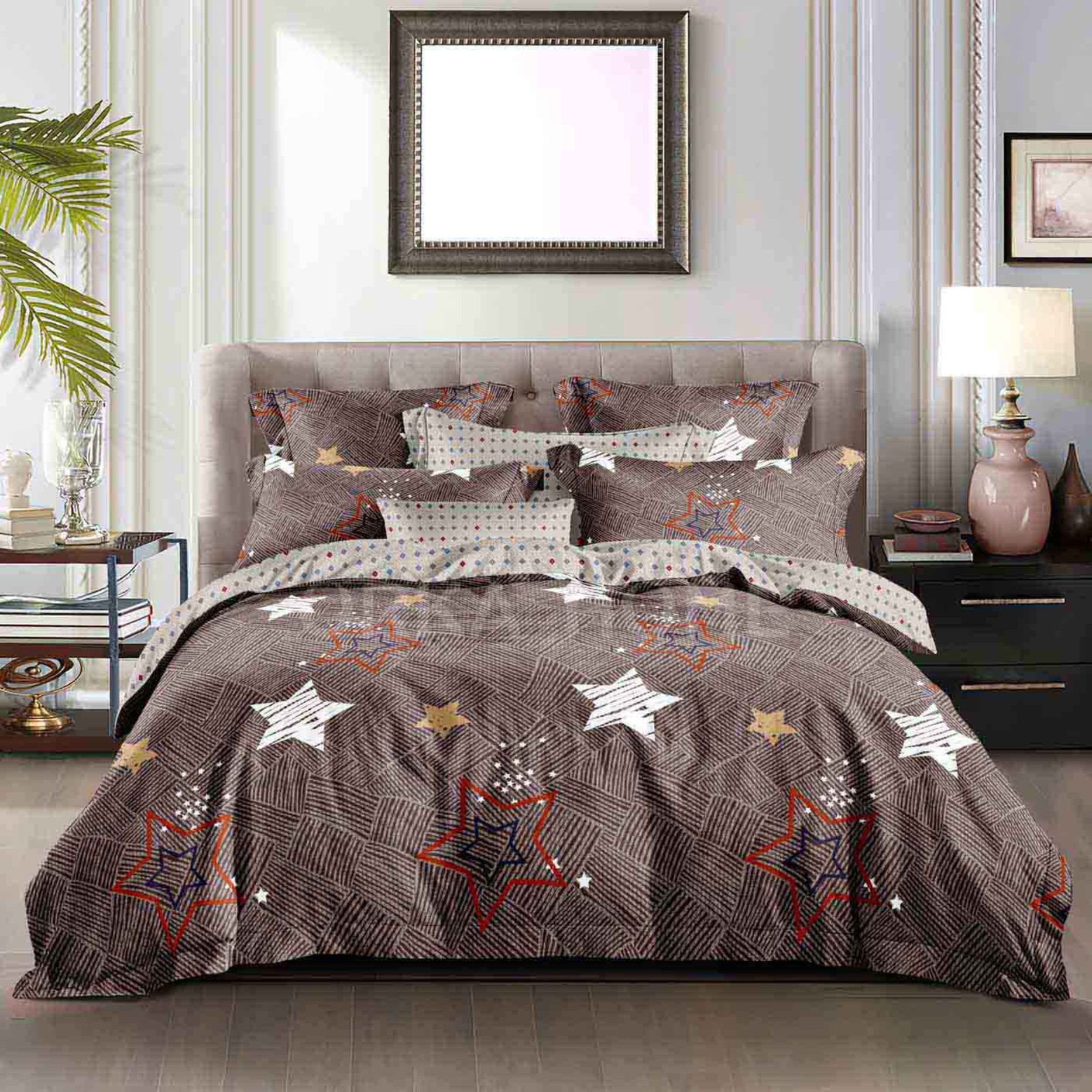 ORKA HOME Valencia King Bed Sheet Poly Cotton Printed Star  