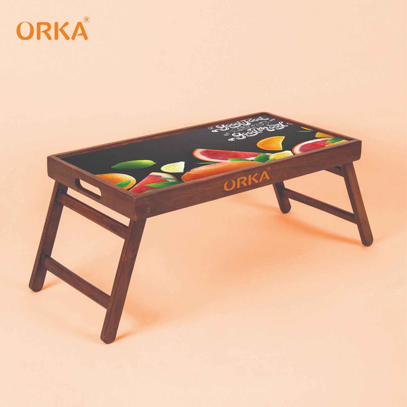 ORKA Good Food Good Mood Foldable Pine Wood Breakfast Table (Multicolor)  