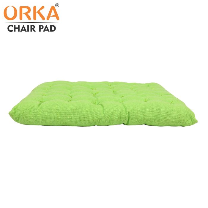 ORKA Cotton Fabric Chair Pad Seat Cushion Back Support Cushion With Tie, Green (16 X 16 Inch)  