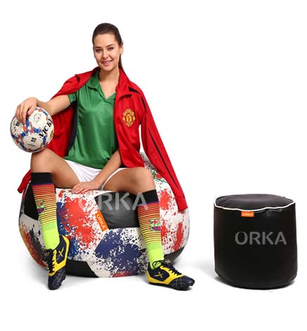 ORKA Digital Printed Sports Bean Bag Colorfull Football Theme   XXL  Cover Only 