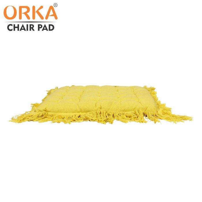 ORKA Cotton Fabric Chair Pad Seat Cushion Back Support Cushion With Tie, Yellow (16 X 16 Inch)  