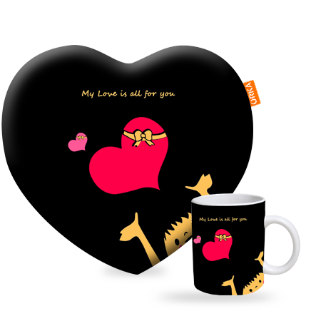 ORKA Valentine Theme Heart Cushion & Coffee Mug Combo 62  