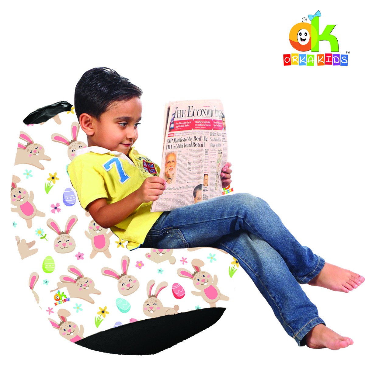 ORKA Kids Digital Printed66 Rabbit Multicolor Bean Bag          