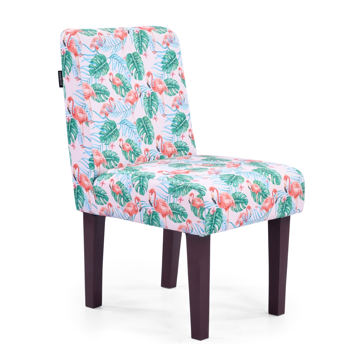 PRIMROSE Tropical Flamingo Digital Printed Faux Linen Fabric Dining Chair Combo (2 Chair+1 Ottoman) - Red, Green  