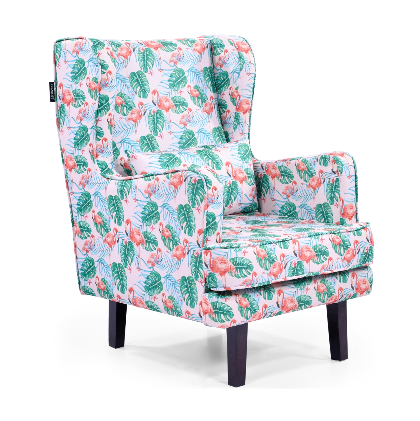 PRIMROSE Tropical Flamingo Digital Printed Faux Linen Fabric High Back Wing Chair - Red, Green  