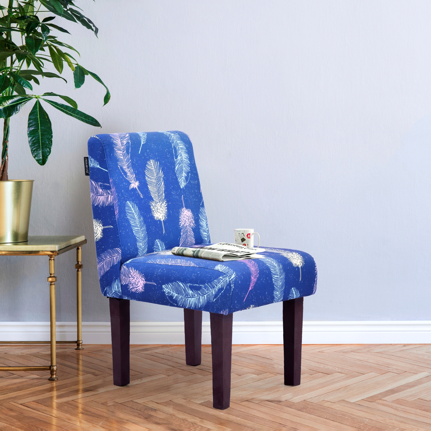 PRIMROSE Dream Feature Digital Printed Faux Linen Fabric Dining Chair - Blue  