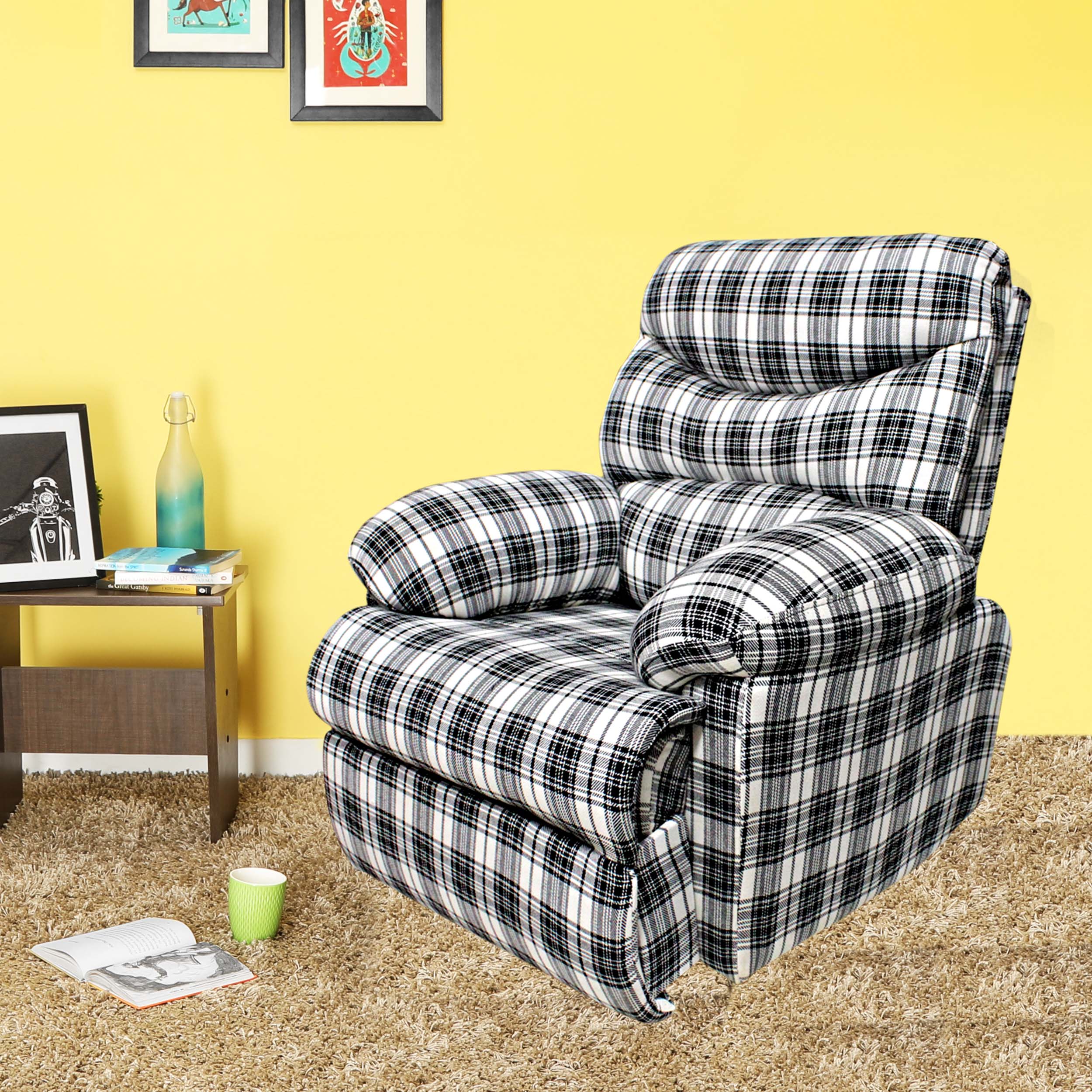 PRIMROSE Christie 3R Rocking And Revolving Recliner With Cotton Fabric - Black And White