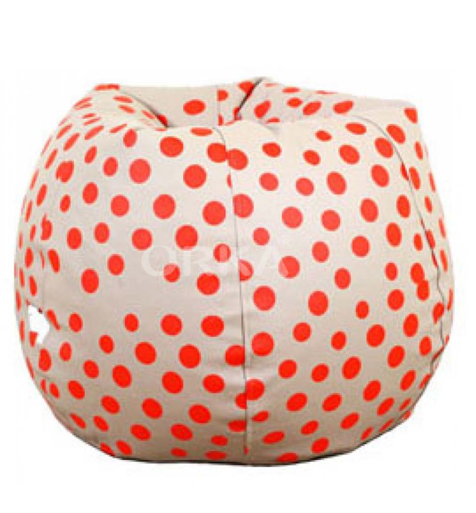 Orka Digital Printed White Bean Bag Red Polka Dots Theme   XXL  Cover Only 
