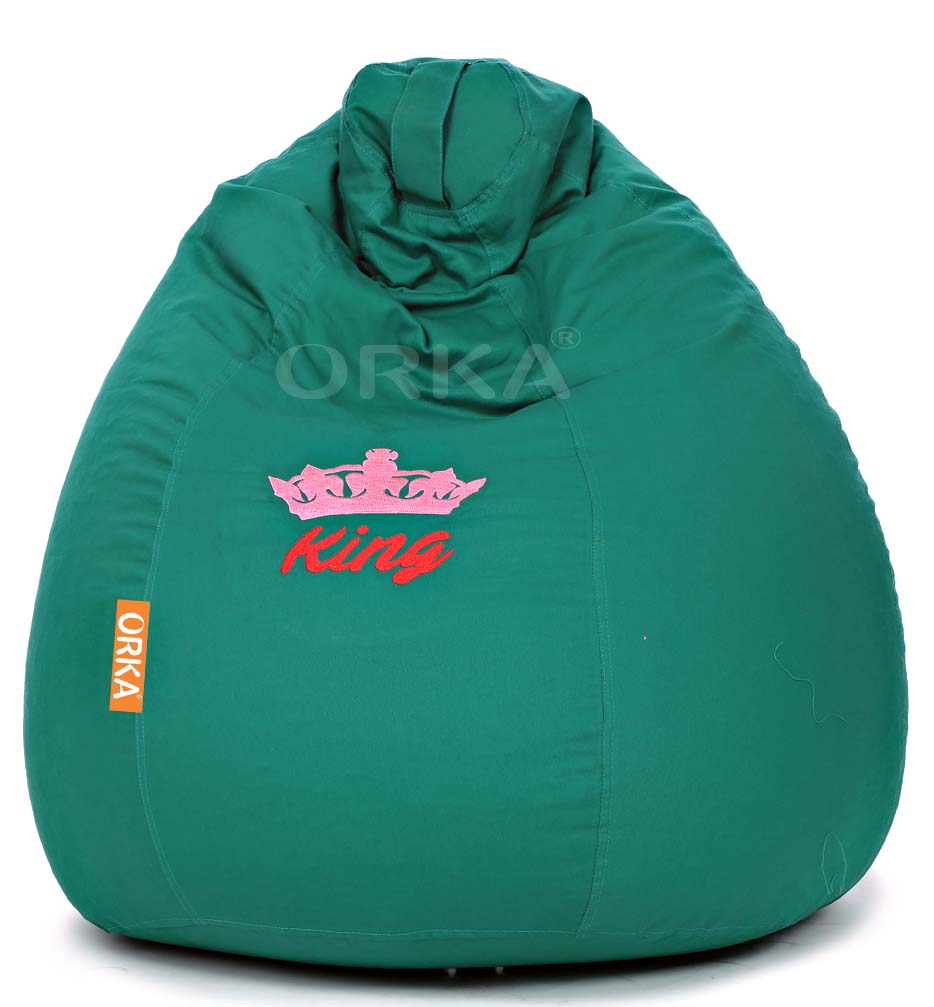 Orka Digital Printed Green Suede Bean Bag King Crown Theme  