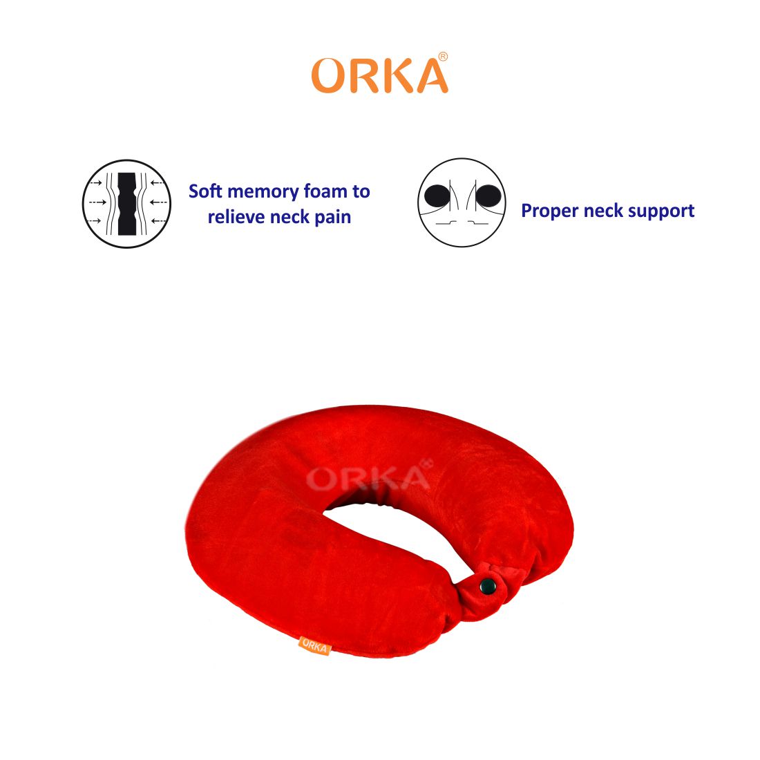 ORKA Premium Memory Foam U Neck Pillow  -  Red  