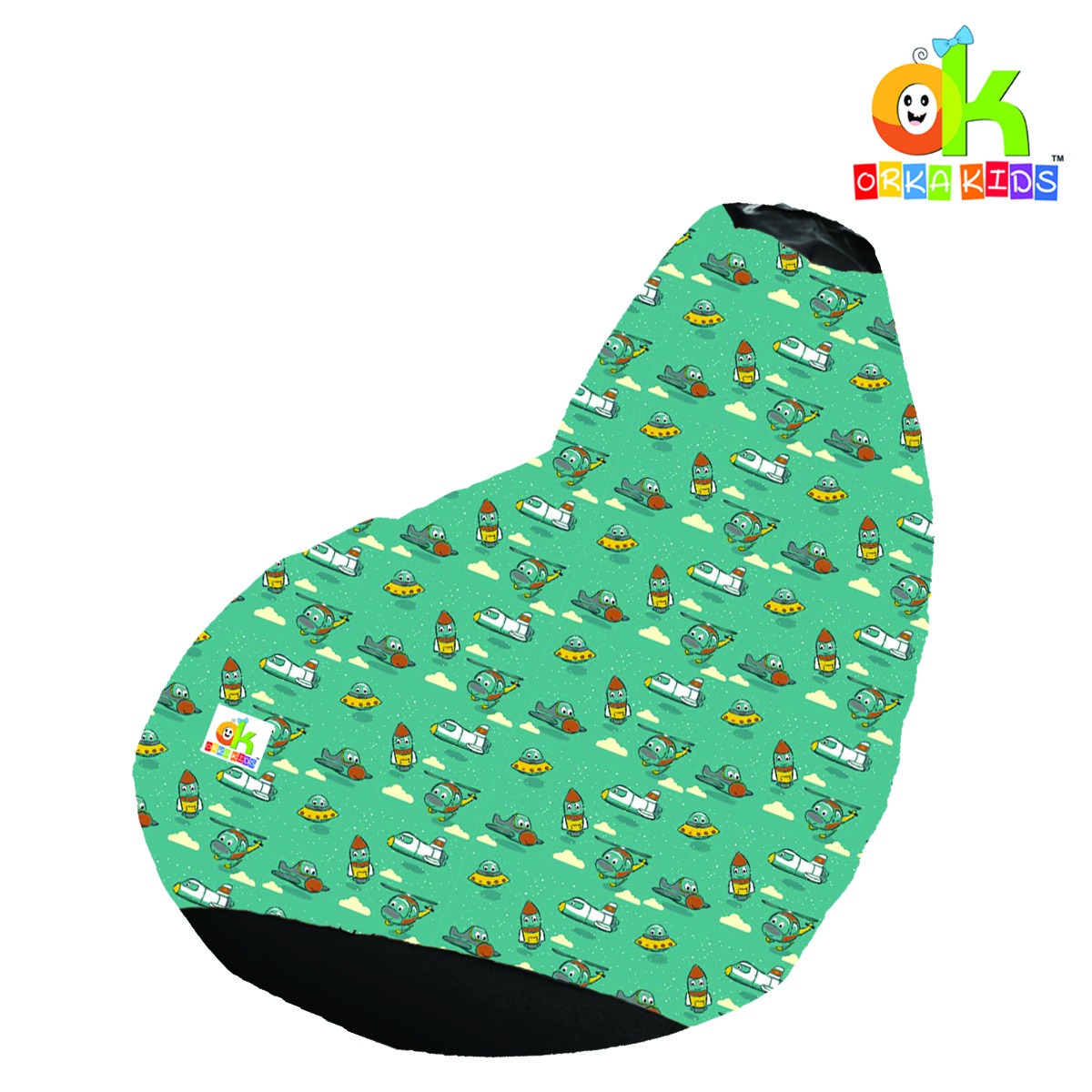 ORKA Kids Digital Printed38 Rocket Plane Multicolor Bean Bag  