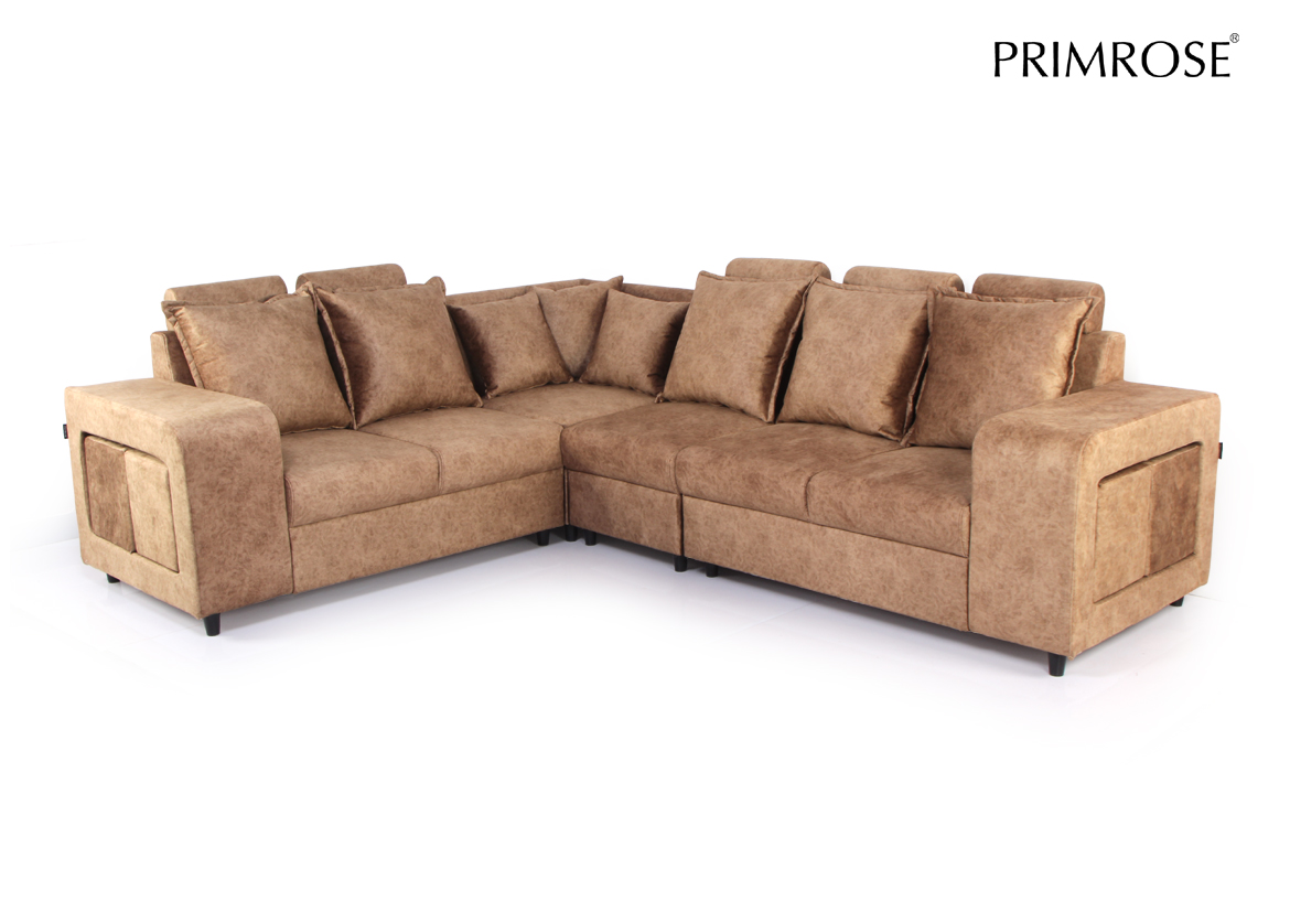 PRIMROSE Amanda Suede Fabric 2+2+1+C Sofa, Sectional And L Shaped, Color- Beige