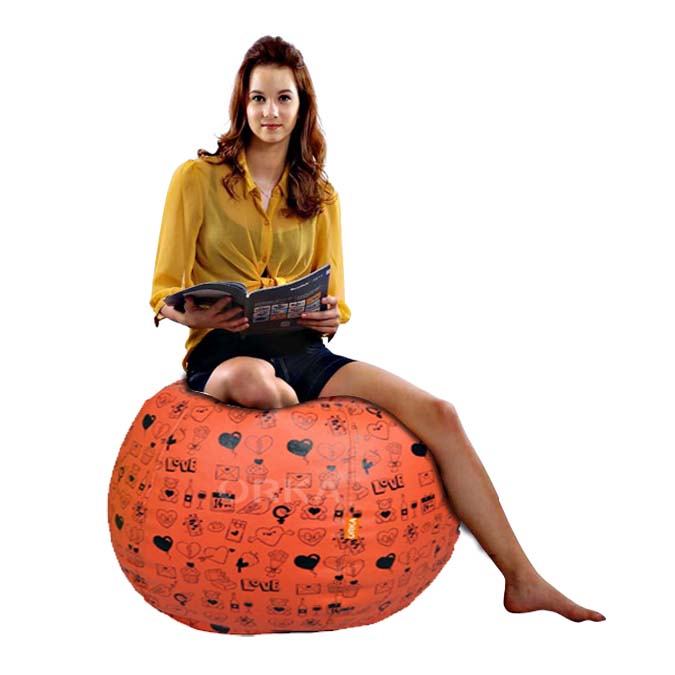 Orka Digital Printed Orange Bean Bag Love Emoji Theme  