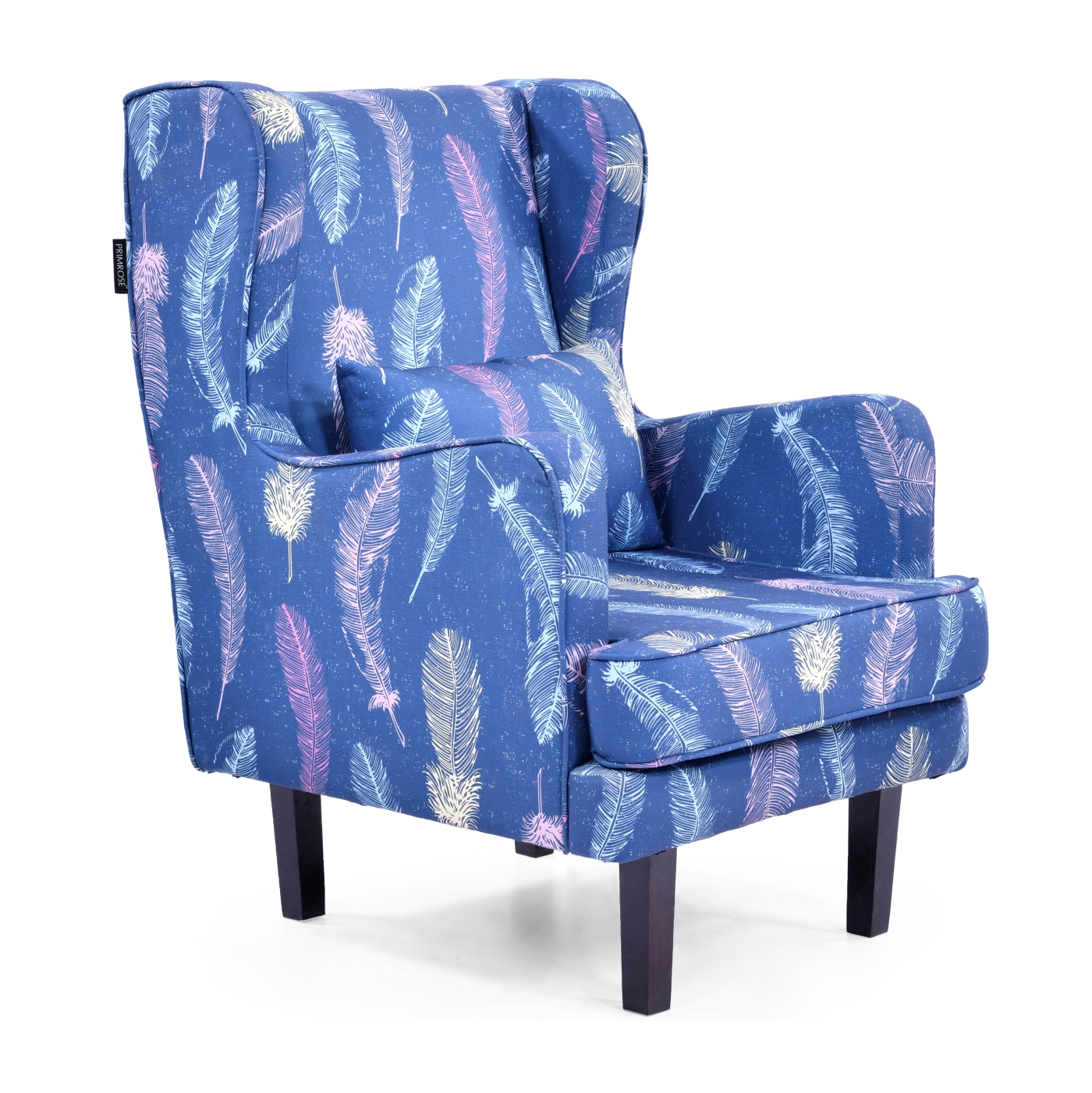 PRIMROSE Dream Feature Digital Printed Faux Linen Fabric High Back Wing Chair - Blue  