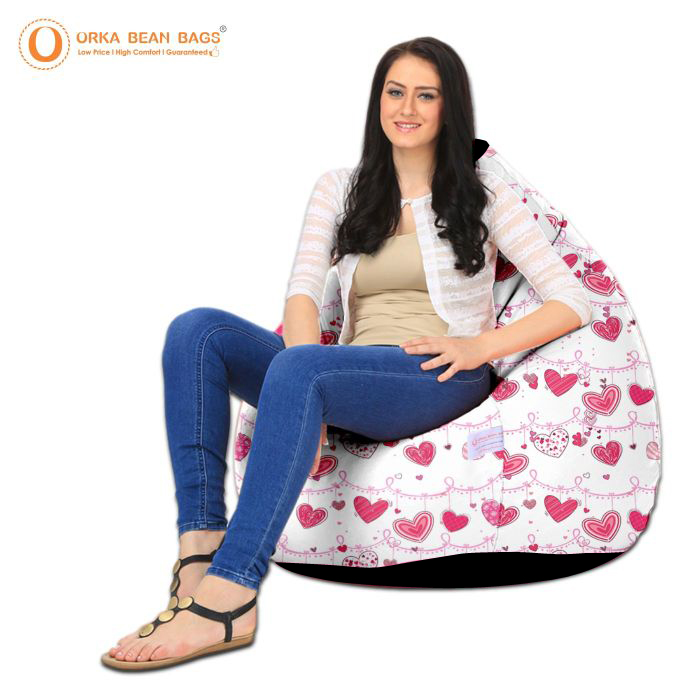 ORKA Digital Printed Design 17 Pink And White Bean Bag Kids  
