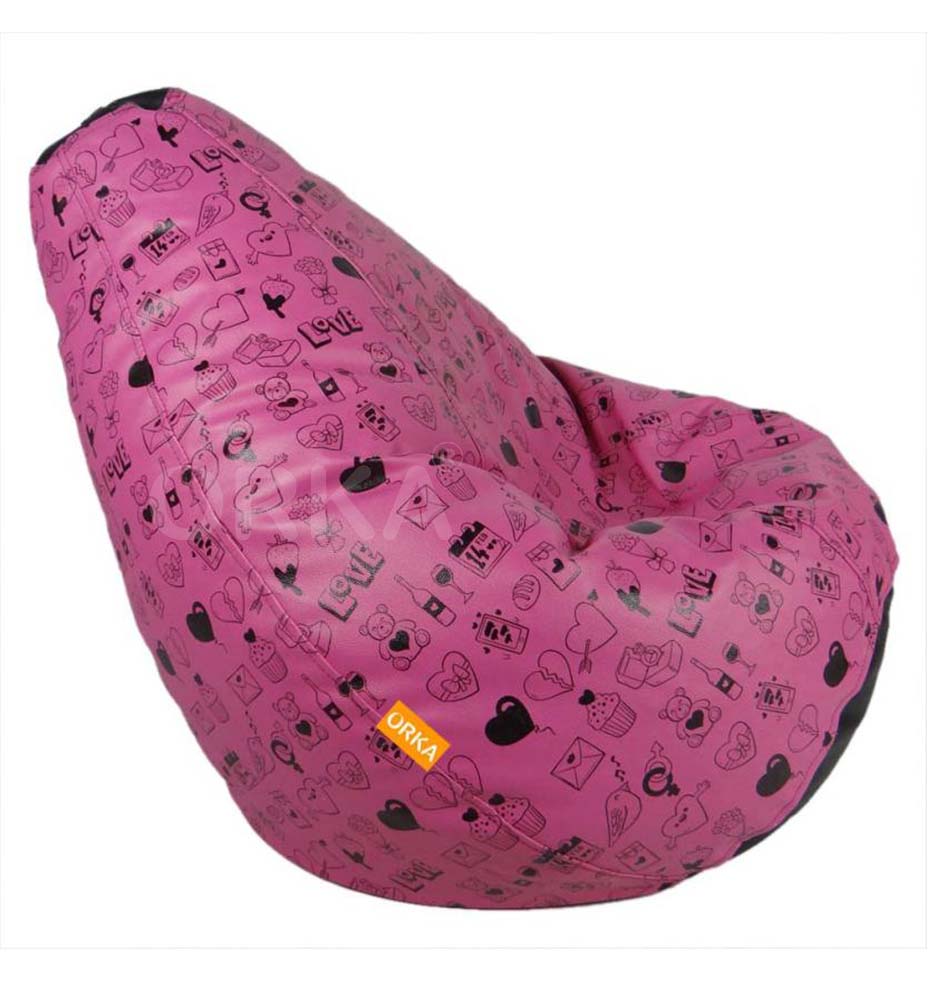 Orka Digital Printed Pink Bean Bag Love Emoji Theme  