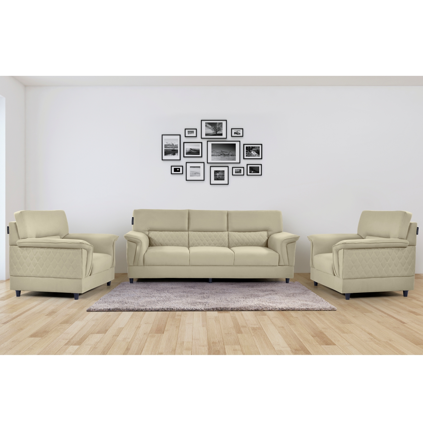 PRIMROSE Twilight Faux Linen Fabric 3+1+1 Seater Sofa Set  