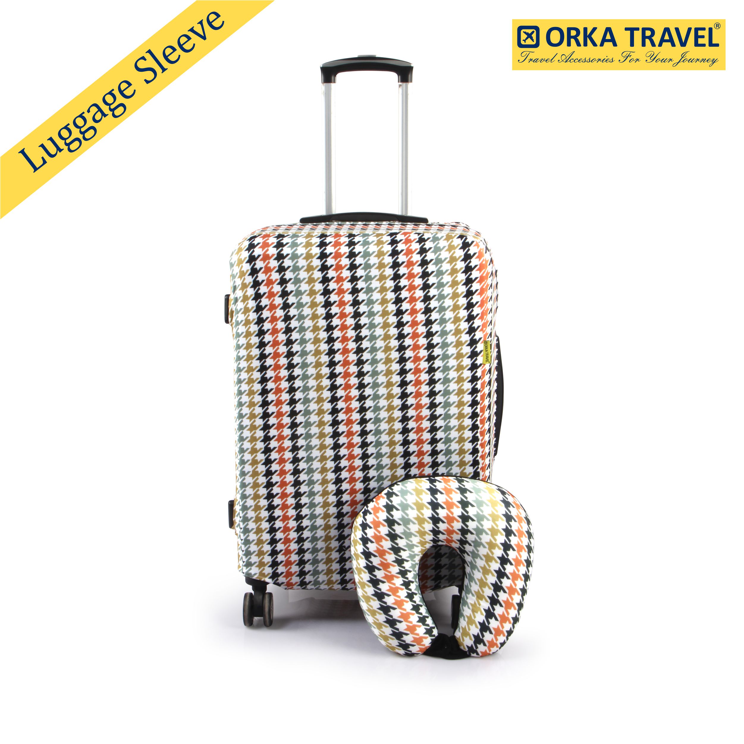 ORKA TRAVEL Houndstooth Theme LUGGAGE PROTECTOR WITH MATCHING U NECK PILLOW LUGGAGE COVER  
