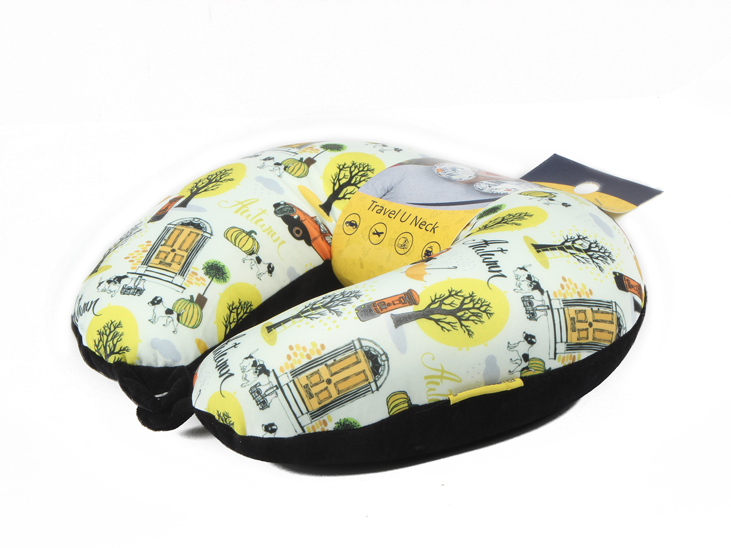 ORKA Travel Digital Printed Spandex With Micro Beads Travel U Neck Pillow Autumn  