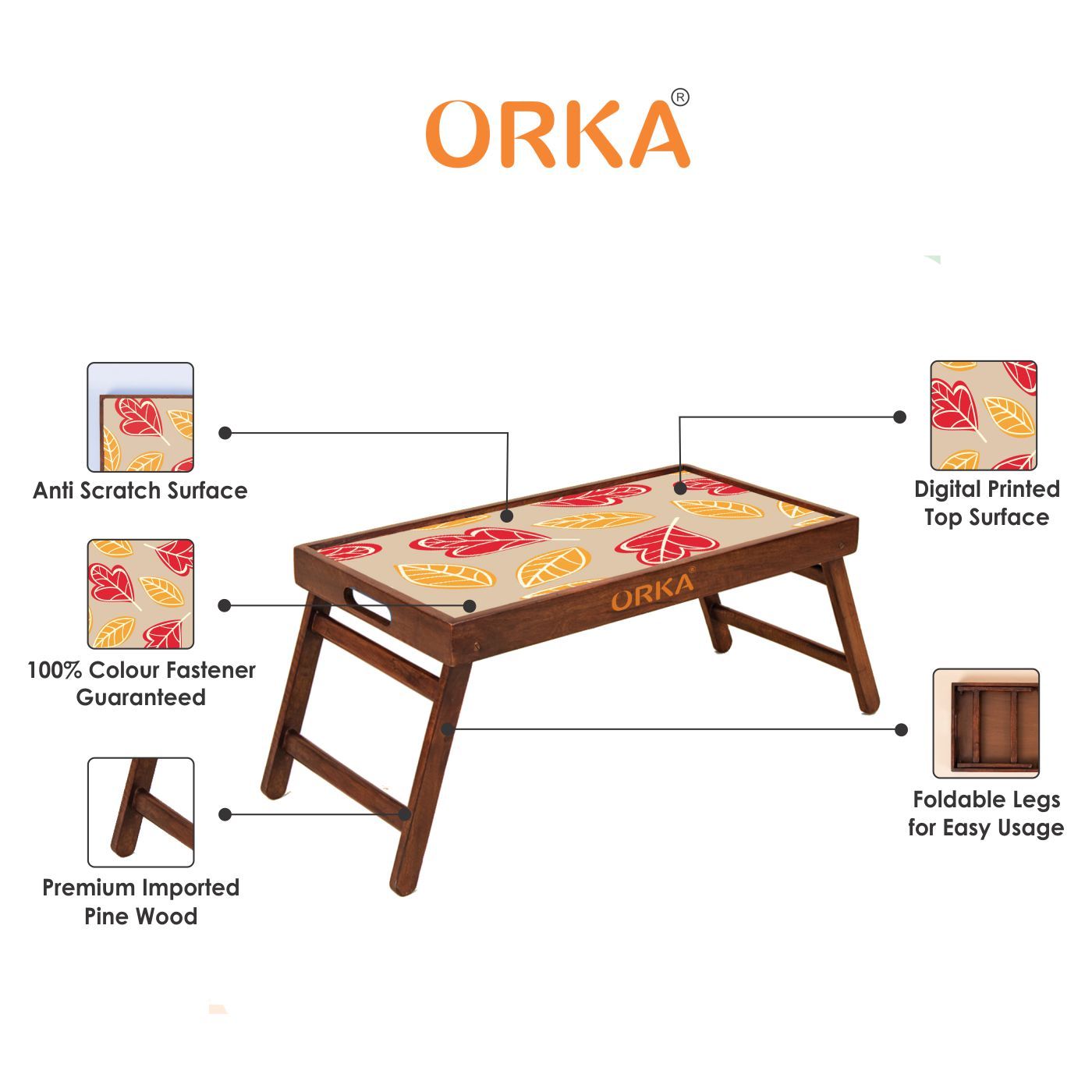 ORKA Brilliancy Foldable Pine Wood Breakfast Table ( Yellow, Red)  