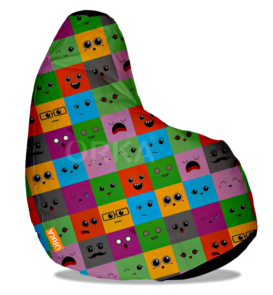 ORKA Digital Printed Bean Bag Square Smiley Theme   XXL  Cover Only 