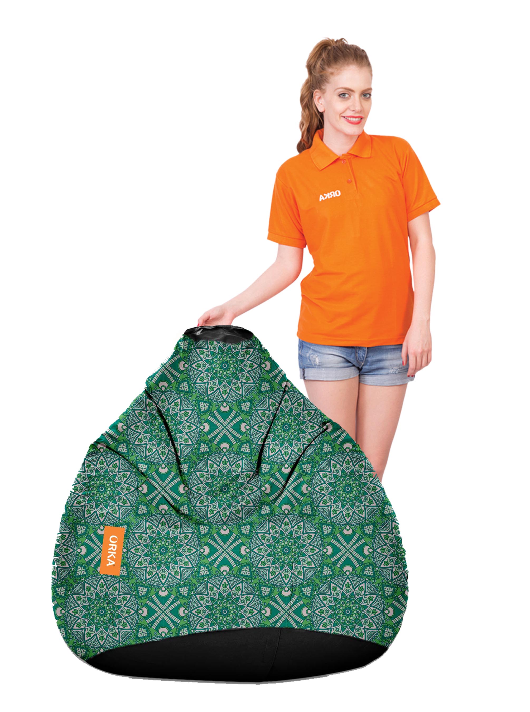 ORKA<sup>®</SUP>Digital Printed Rangoli Design Theme Bean Bag 