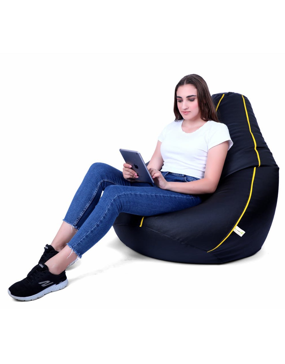 Can Bean Bags Classic Black With Yellow Color Piping  