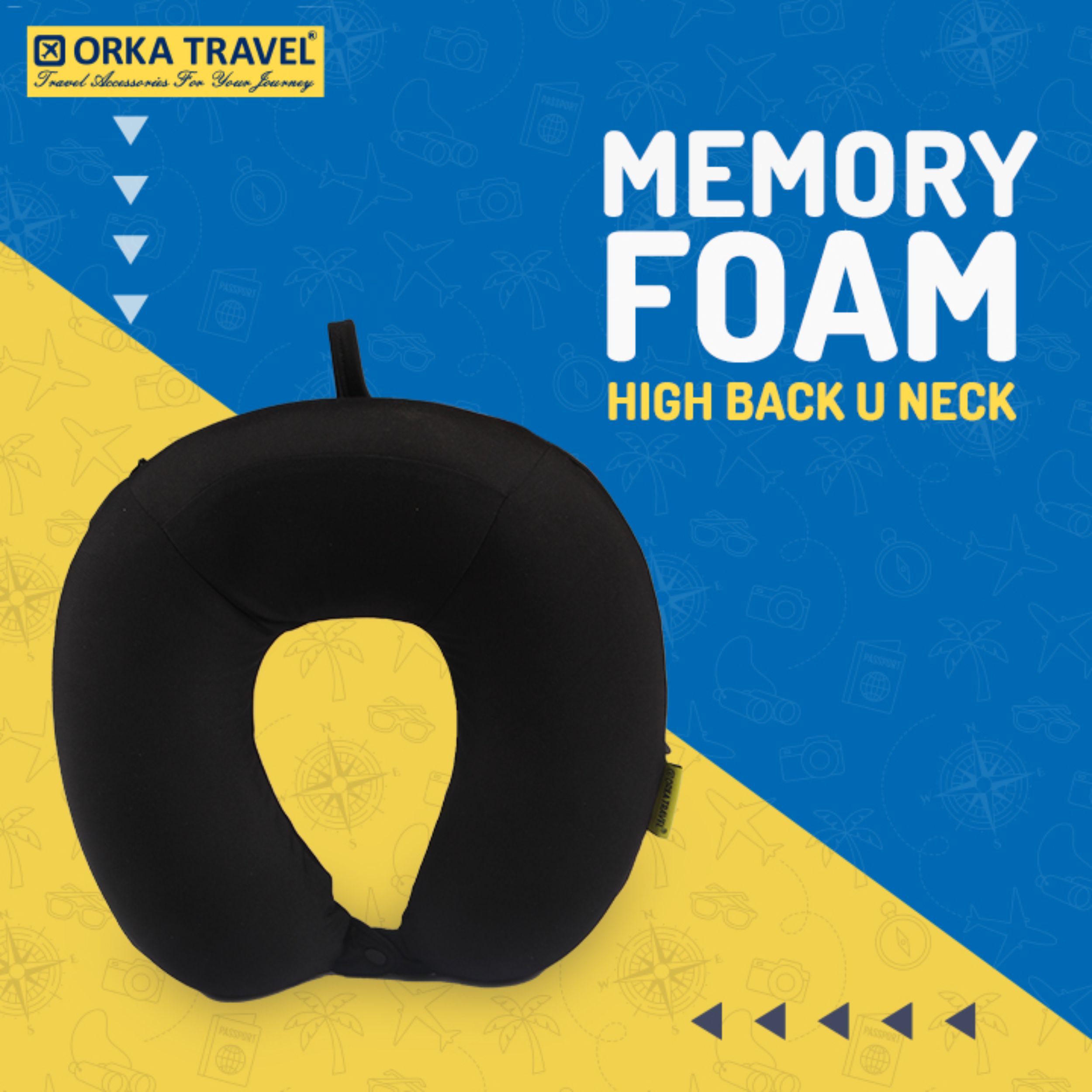Orka Travel U Neck Memory Foam  High Back  Spandex Black  