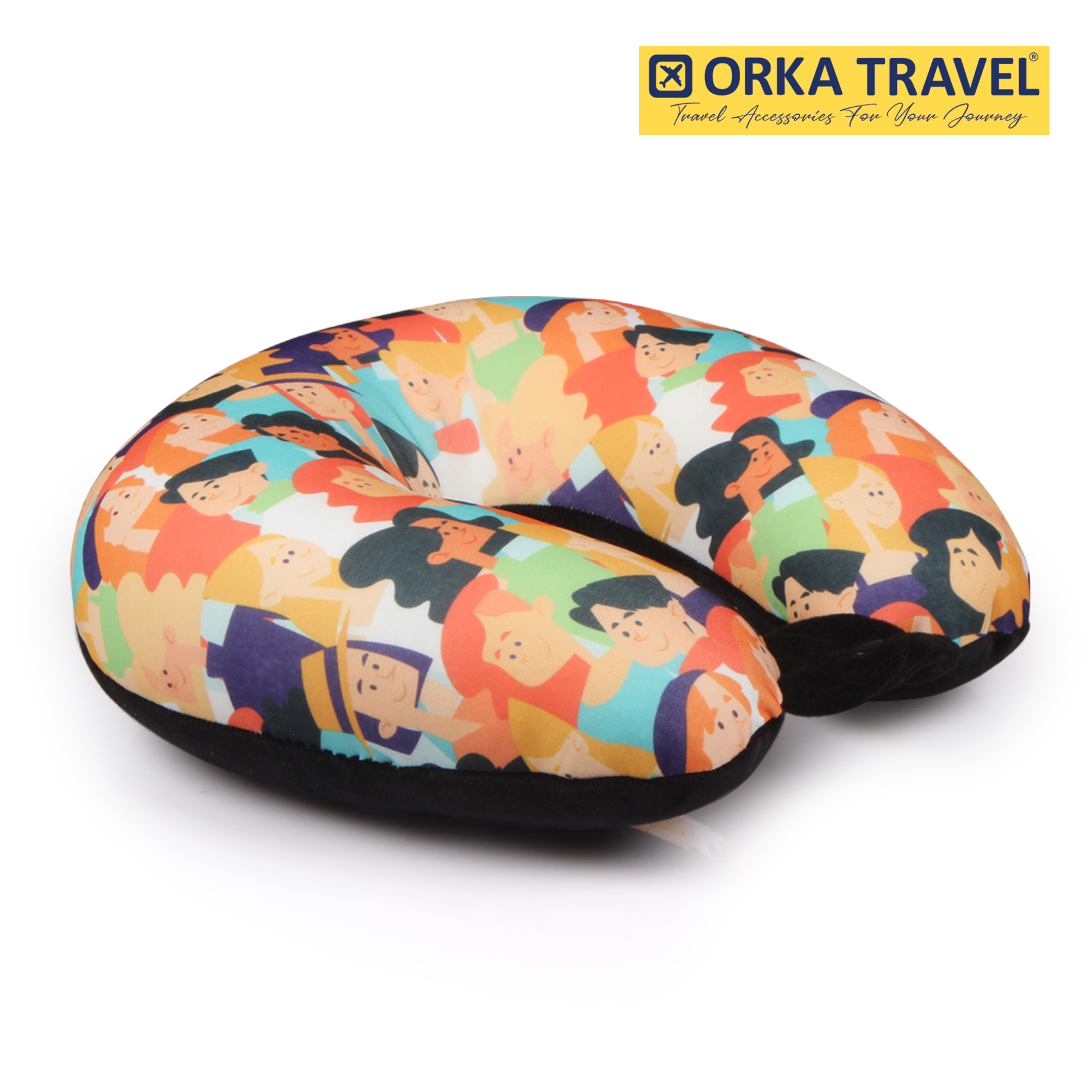 ORKA Travel Digital Printed Spandex With Micro Beads Travel U Neck Pillow People  