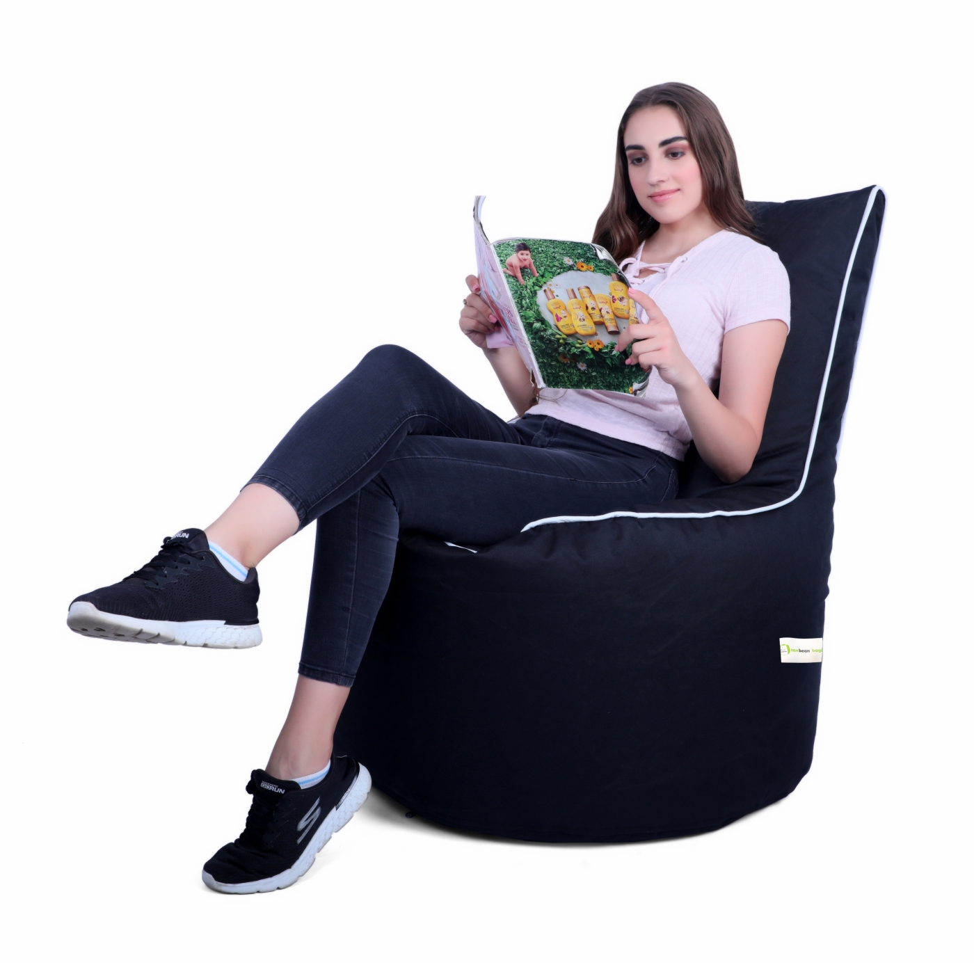 Can Bean Bags Denier High Back Chair Black With White Piping    XXXL  Cover Only 