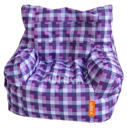 Orka Digital Printed Bean Bag Arm Chair Chequered Purple Theme