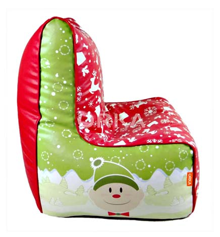 ORKA Digital Printed Red Green Bean Chair Christmas Snow Theme  