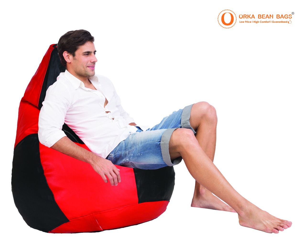 ORKA Premium Fabric Classic XXL Red Black Bean Bag Filled With Beans
