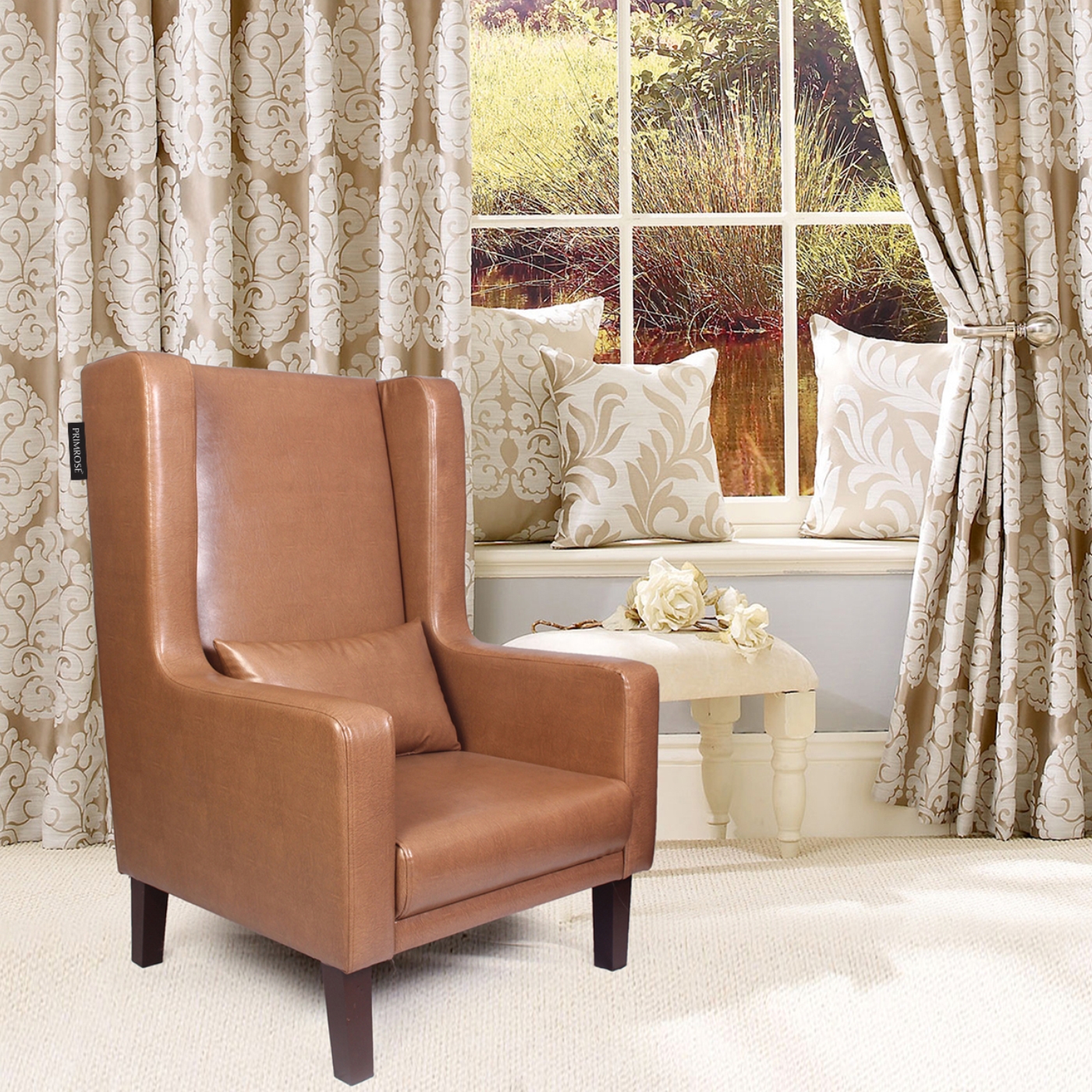 PRIMROSE Chicago High Back Synthetic Leather Fabric Chair - Light Brown  
