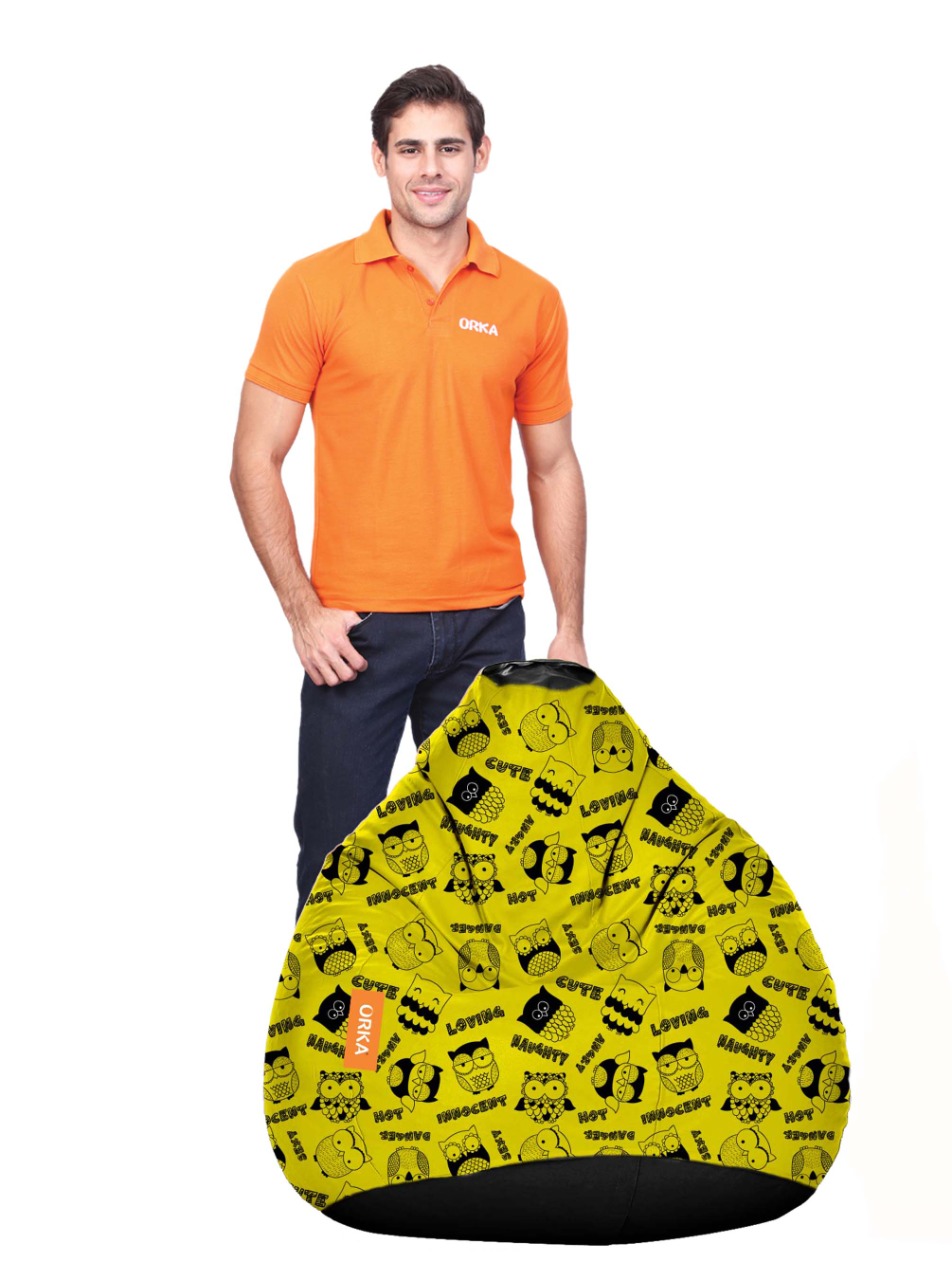 ORKA Digital Printed Bean Bag Design 35 Yellow And Black XL  Cover Only 