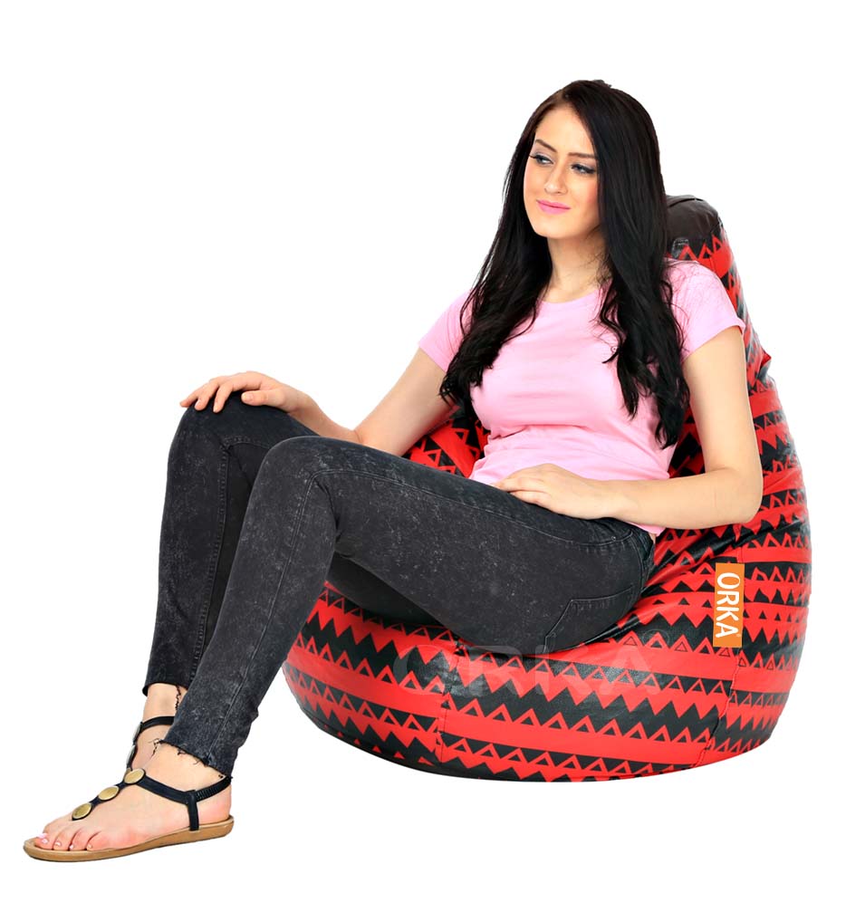 Orka Digital Printed Red Black Bean Bag Triangle Stripes Theme  