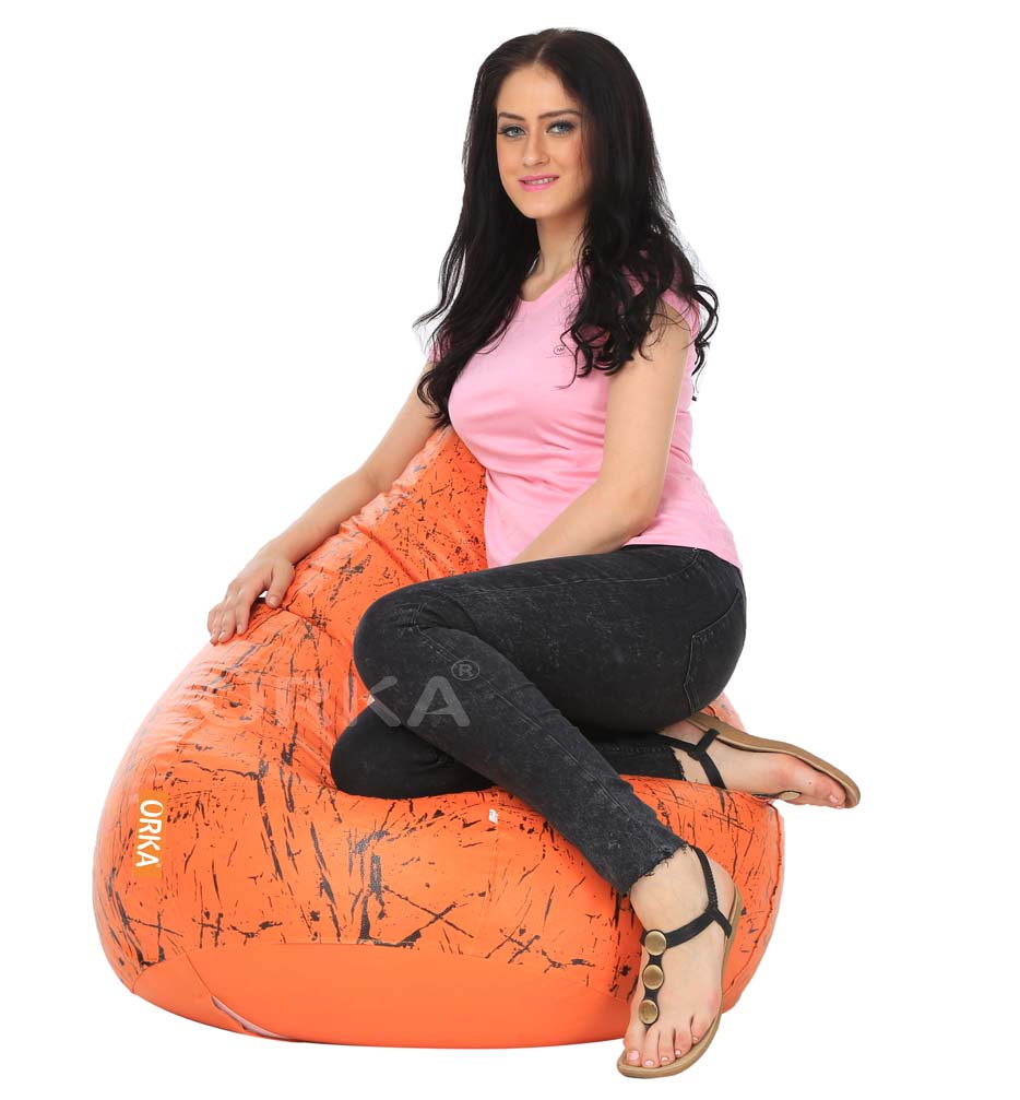 Orka Digital Printed Orange Bean Bag Brush Paint Theme  