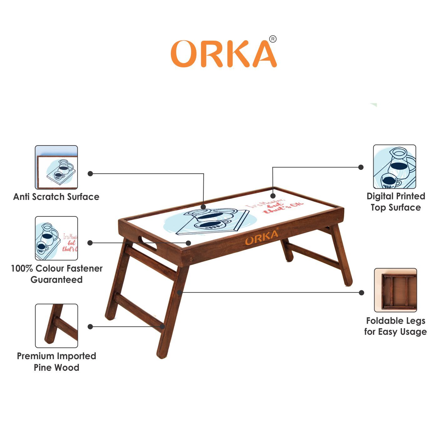 ORKA Monday Foldable Pine Wood Breakfast Table (White)  