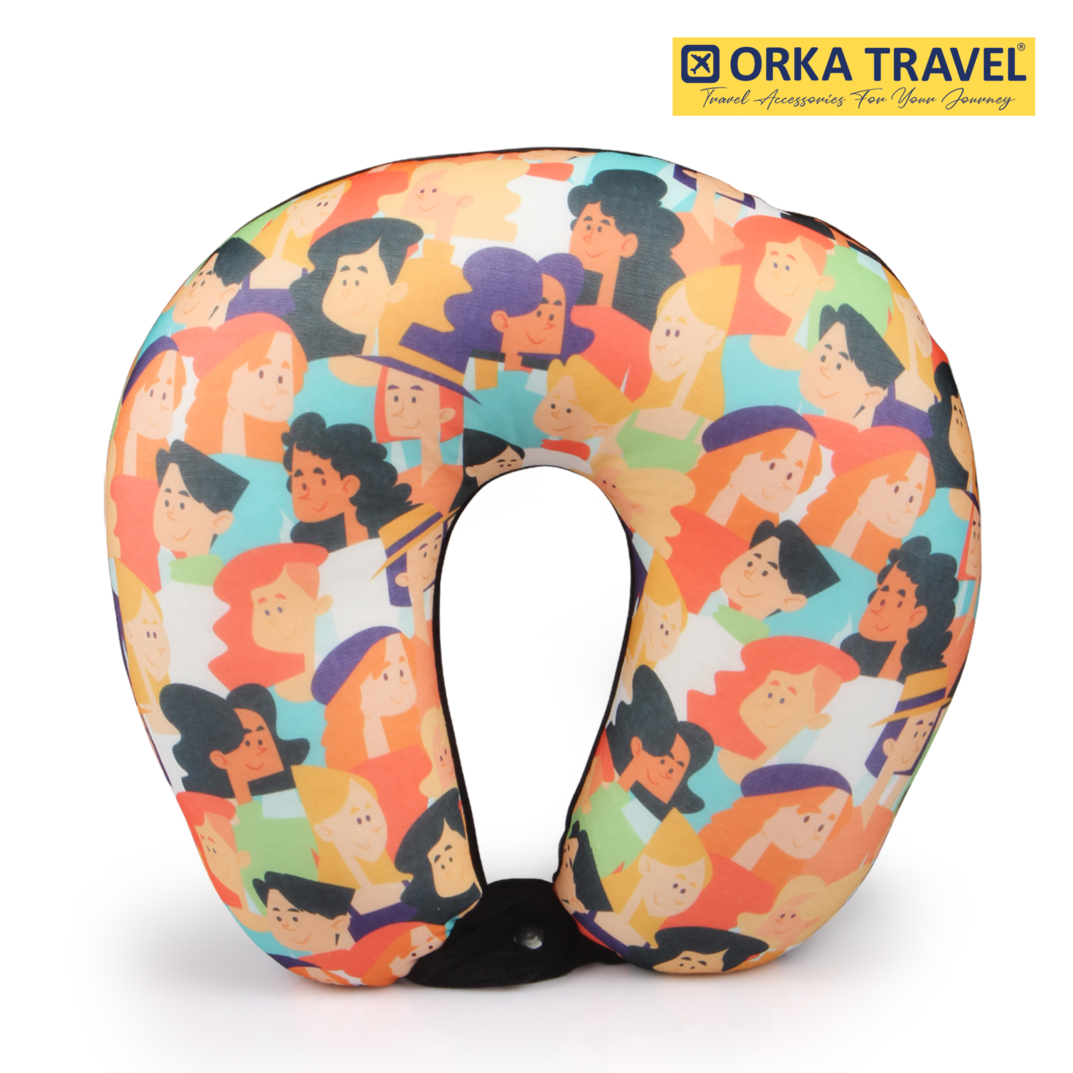 ORKA Travel Digital Printed Spandex With Micro Beads Travel U Neck Pillow People  