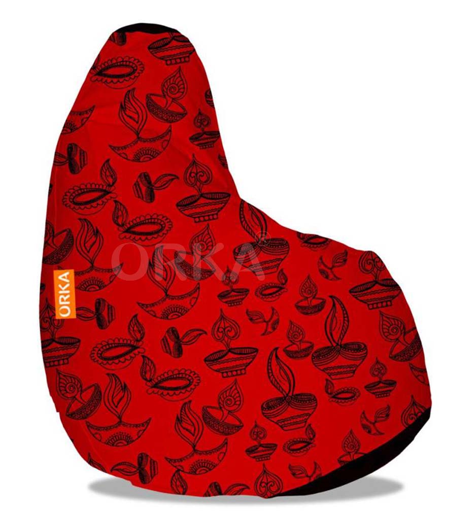 Orka Digital Printed Red Bean Bag Dipawali Lamps Theme  