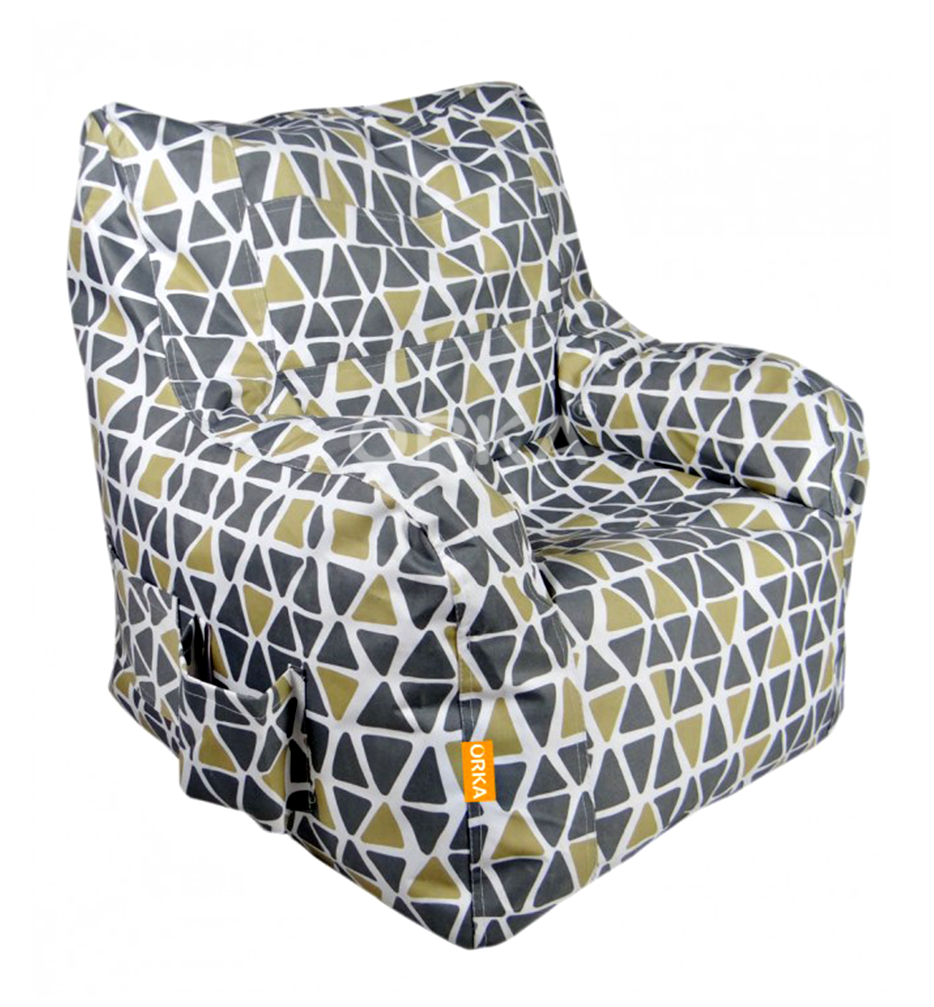 Orka Digital Printed Bean Bag Arm Chair Triangle Pattern Design Theme  